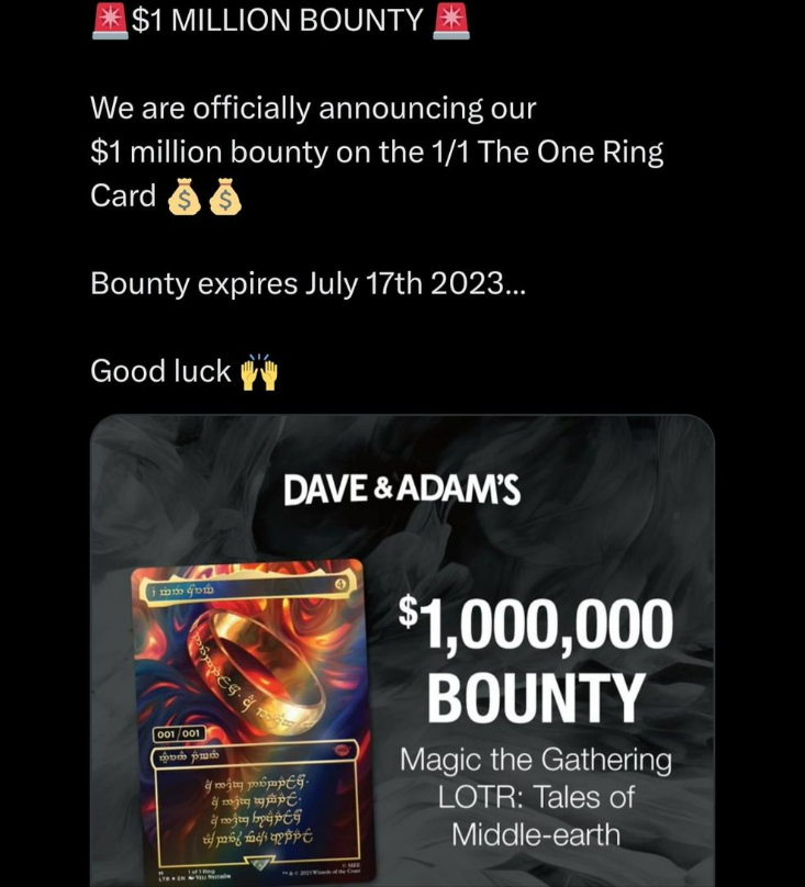 one million dollar bid for the one ring