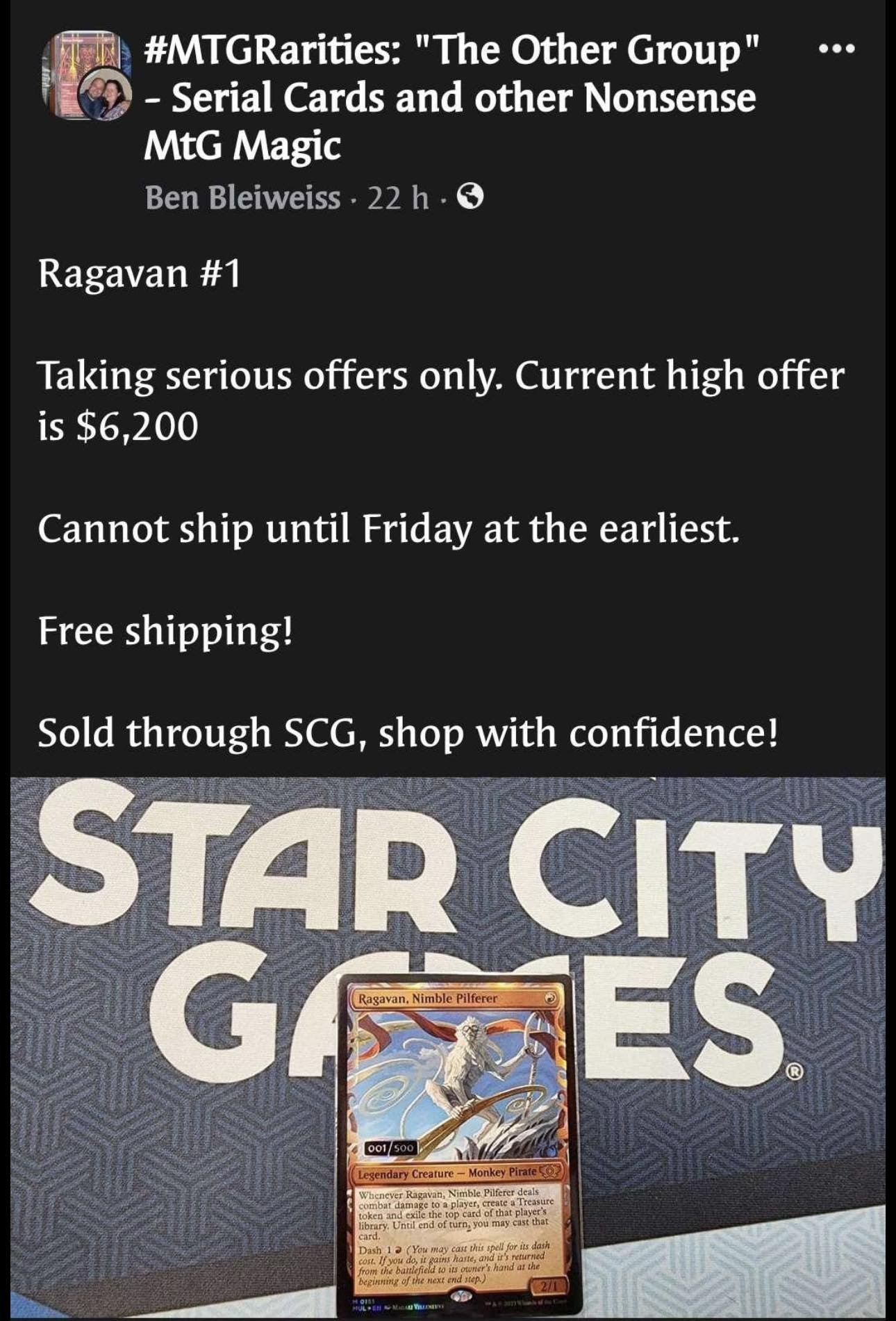 star city games showing 01 ragavan for sale