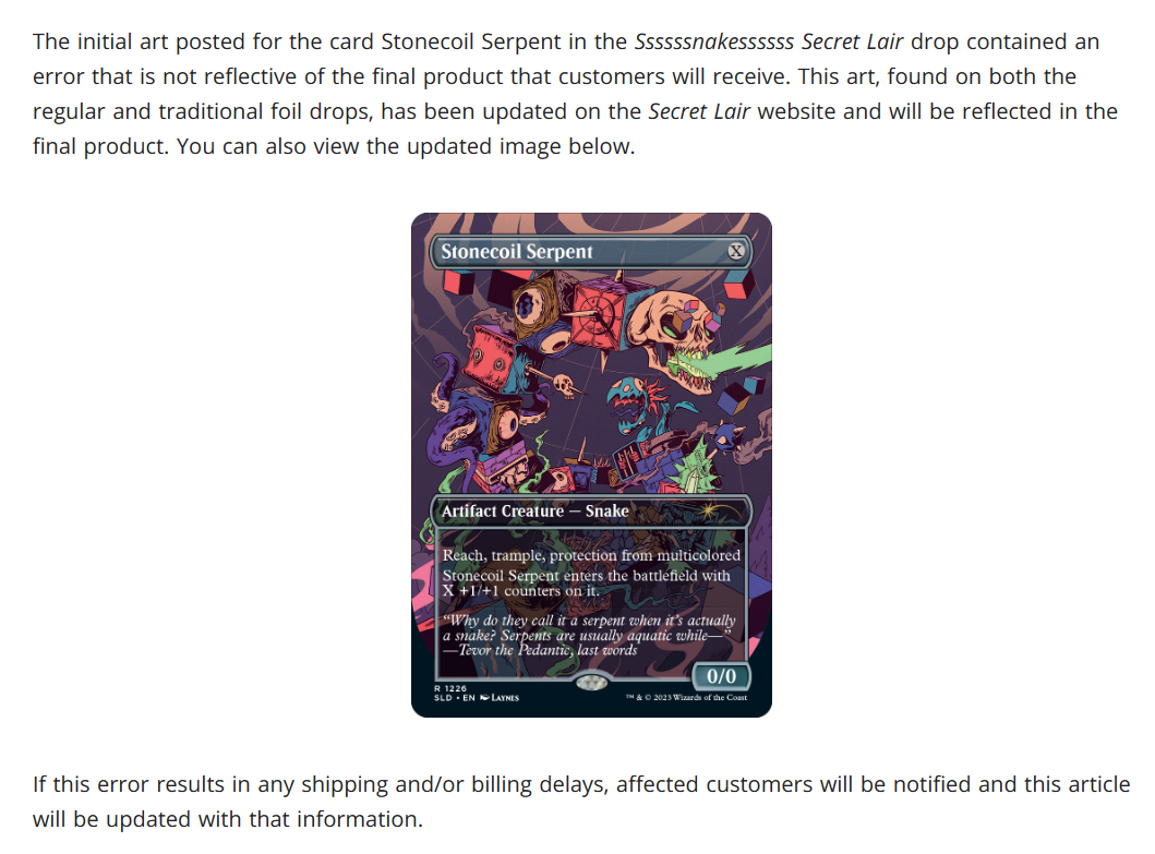 wotc response to stonecoil serpent art change