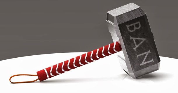 a hammer with the word ban on it