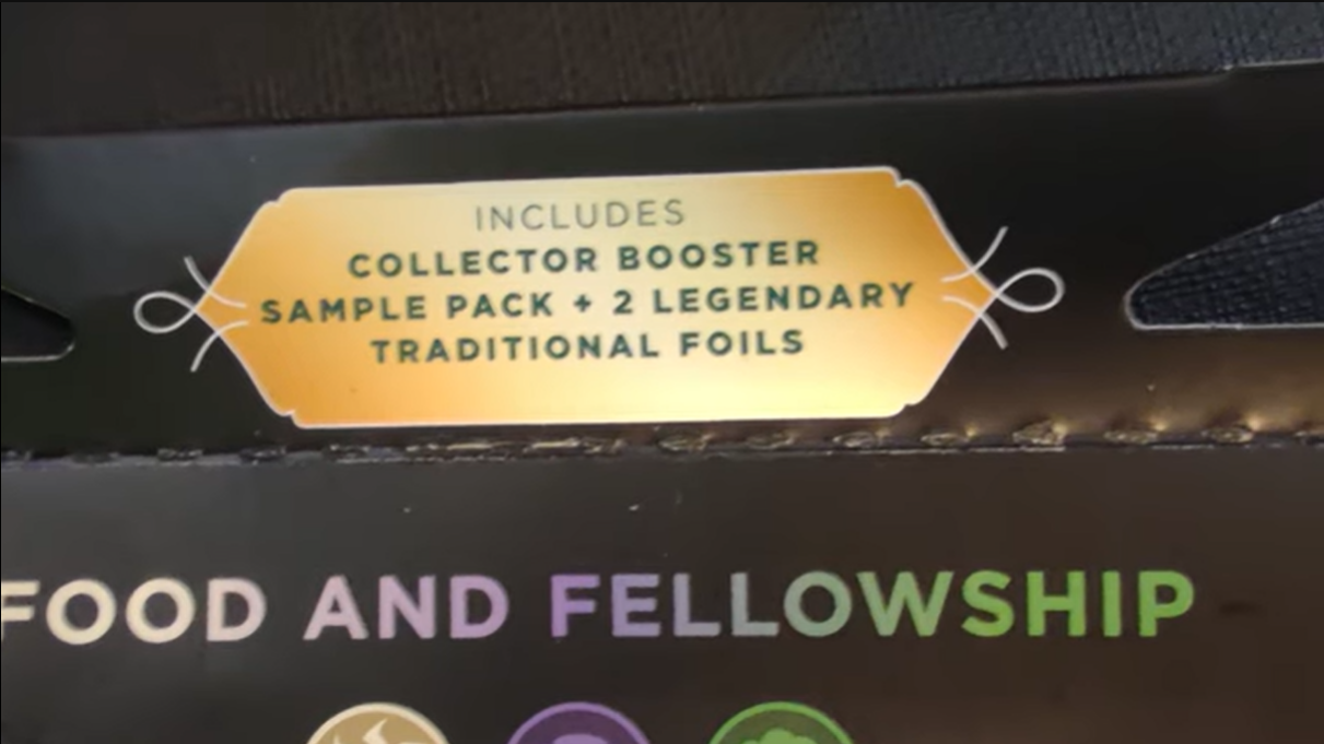 the packaging of a lord of the rings commander precon that appears to say that it contains a collector booster
