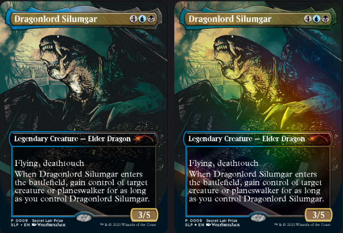 a promo version of the magic the gathering card "dragonlord silumgar