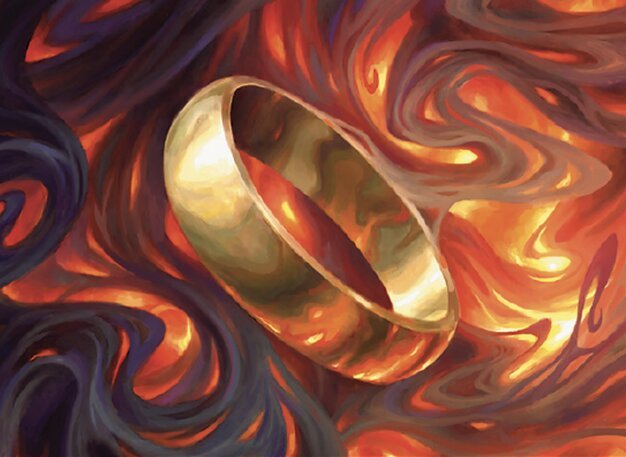 a golden ring bathed in red and orange fire