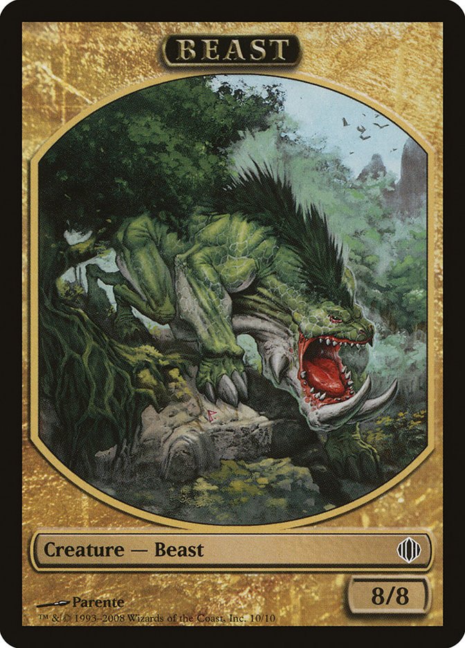 an mtg beast token featuring a muscular green beast