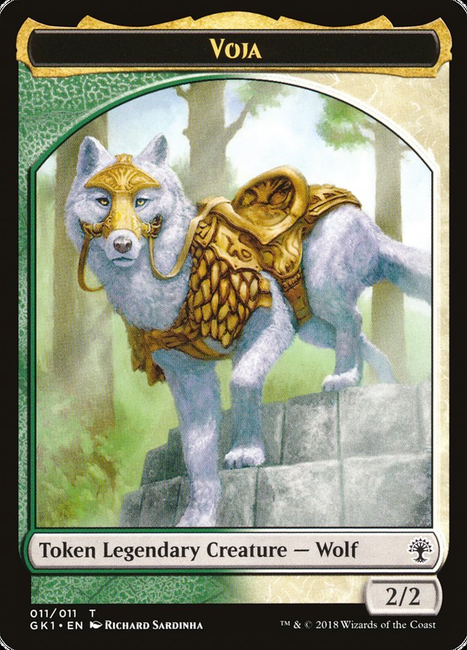 an mtg token showing a white wolf in green armour