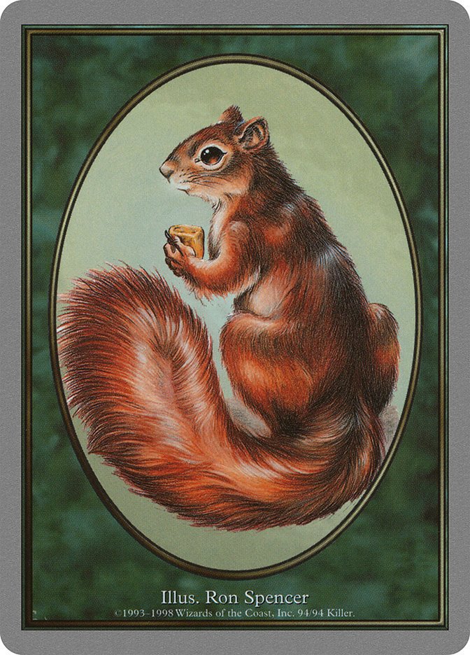 an mtg token showing a squirrel holding a piece of food