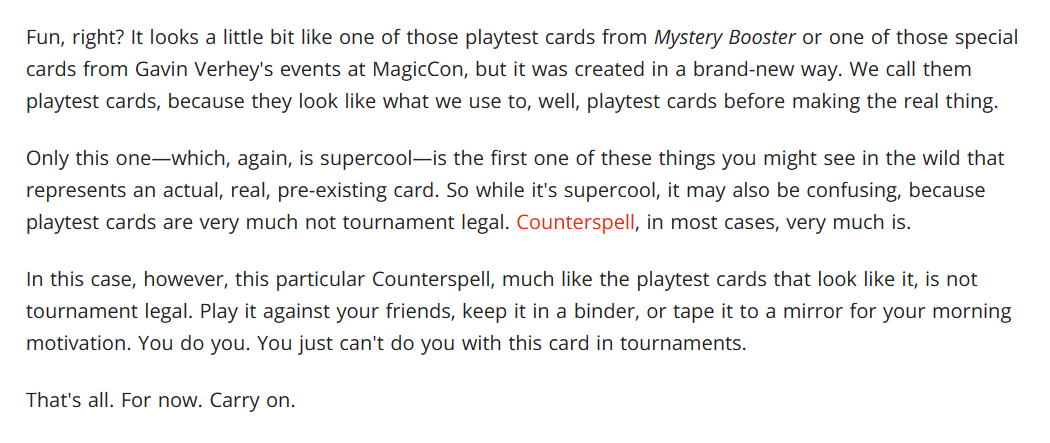 the wotc article taking about the playtest counterspell