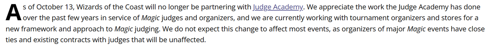 a paragraph from a WOTC article regarding breaking ties with the judge academy