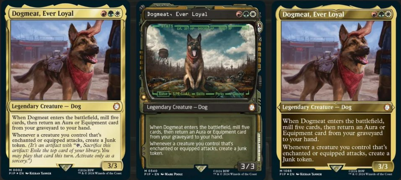 dogmeat mtg card in three different versions